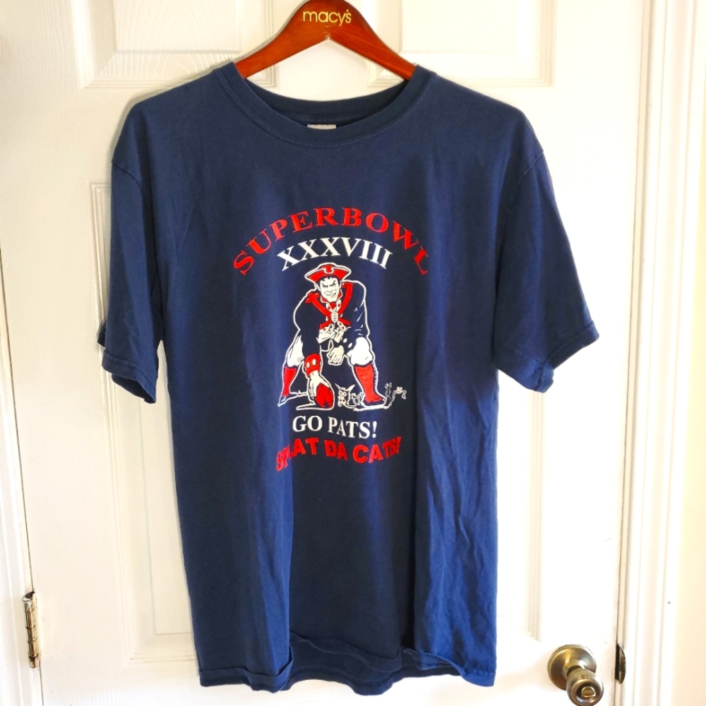 Rare Mens L New England Patriots Splat da Cats 2004 Superbowl Old Logo Pristine